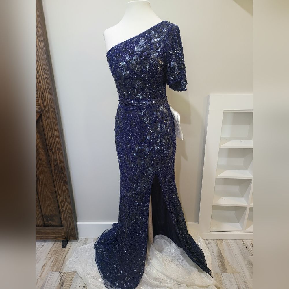 Mac Duggal Sequin One-Shoulder Gown NWT size 4 Midnight Blue (4986D) - Picture 4 of 6